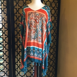 GORGEOUS TURQUOISE CORAL ‎ PAISLEY TUNIC DRESS
